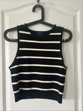 Dynamite Black and White Striped Knit Cropped Tank